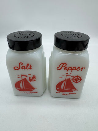 1930s set of 2 McKee red sailboat salt and pepper shakers