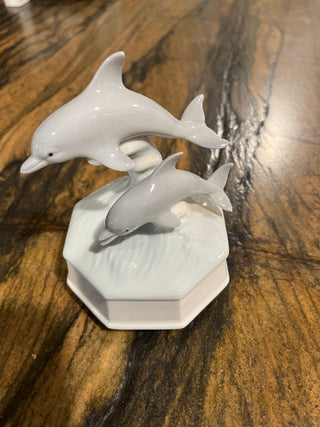 Vintage Otagiri Japan Porcelain Dolphin Music Box
