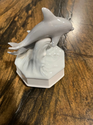 Vintage Otagiri Japan Porcelain Dolphin Music Box