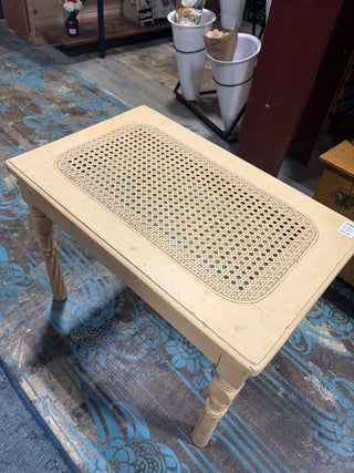 87 Vintage Accent Side Table Woven Cane Top Yellow