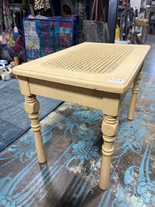 87 Vintage Accent Side Table Woven Cane Top Yellow