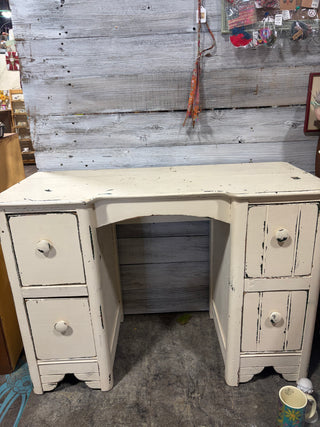 Cream Antique Distressed Wooden Four Drawer Desk RSV