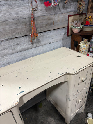 Cream Antique Distressed Wooden Four Drawer Desk RSV