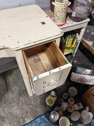 Cream Antique Distressed Wooden Four Drawer Desk RSV