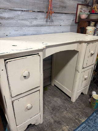 Cream Antique Distressed Wooden Four Drawer Desk RSV