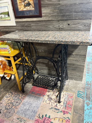 Granite Top Iron Singer Peddle Wheel  Sewing Machine Table