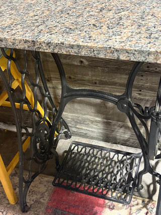 Granite Top Iron Singer Peddle Wheel  Sewing Machine Table