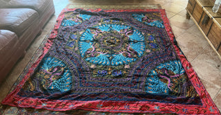Vintage Hand Made Large Embroidered Tapestry  approx. 88" X 84"