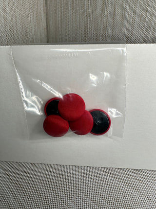 5 Large Red Fabric Covered Buttons - Black Plastic Backing Round Dome Sewing Closures