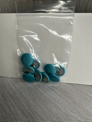 10 Vintage Aqua Teal Satin Fabric Covered Buttons - Size 30 Metal Wire Shank Back Dome Sewing Closures
