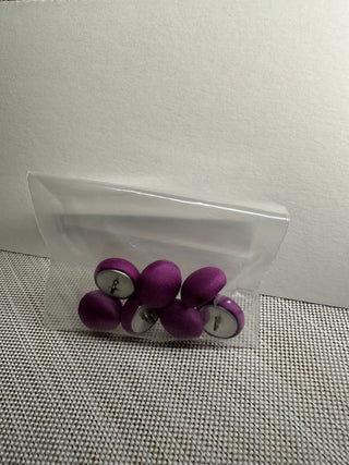 6 Vintage Purple Satin Fabric Covered Buttons - Metal Wire Shank Back Round Dome Sewing Closures