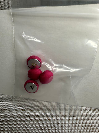 4 Vintage Fuchsia Magenta Satin Fabric Covered Buttons - Metal Wire Shank Back Round Dome Sewing Closures