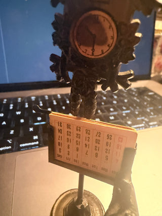 Rare 1950's Desk Metal cuckoo clock and kitty Calendar paperweight Antique decoration