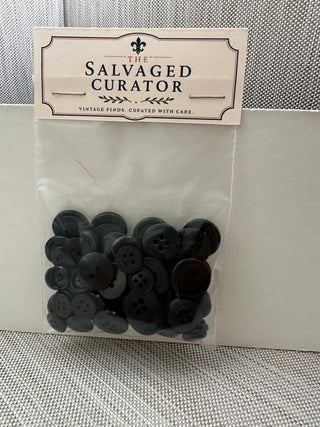 Vintage Black Mixed 2-Hole & 4-Hole Utility Button Bulk Lot