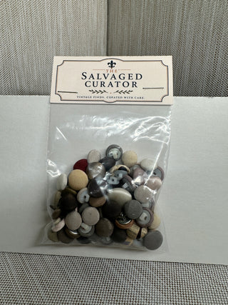 Vintage Fabric-Covered Earth Tone Button Lot