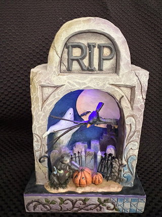 LE - Jim Shore 2010 "Haunted Eve "Black lighted Gravestone