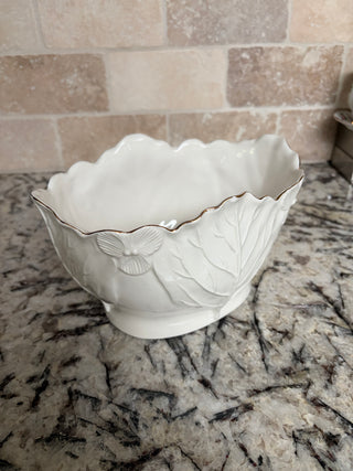 White Porcelain with Gold Trim Cabbage Style Bowl