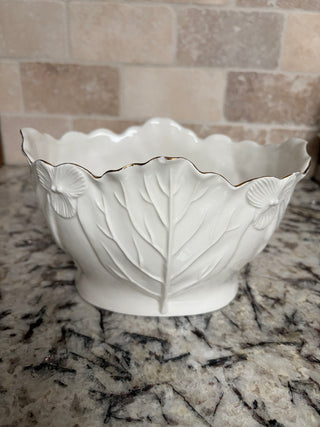 White Porcelain with Gold Trim Cabbage Style Bowl