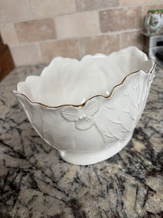 White Porcelain with Gold Trim Cabbage Style Bowl
