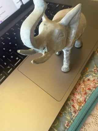 Metal Elephant Statue 5" X 5" Trunk up good luck paper weight figure