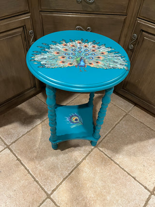 Round Peacock Side Table w/Shelf (Custom Designed)