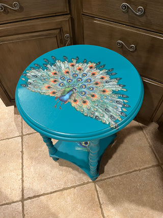 Round Peacock Side Table w/Shelf (Custom Designed)