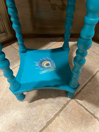 Round Peacock Side Table w/Shelf (Custom Designed)