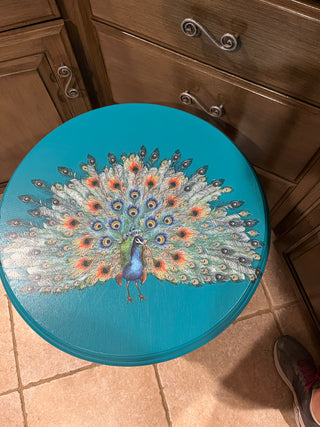Round Peacock Side Table w/Shelf (Custom Designed)