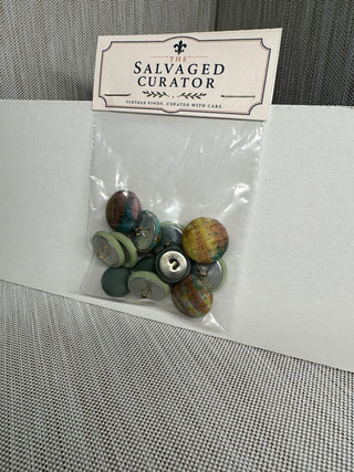 Assorted Patterned & Green Fabric-Covered Shank Buttons