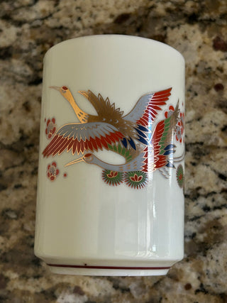 Vintage Japanese Teacups with Flying Cranes, Set of 2
