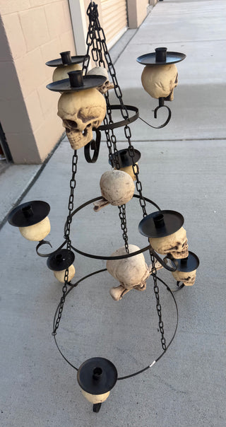 Three- tiered candle holder  Skull chandelier with 10 med. , 1 Lg  & Extra Sm. Skulls