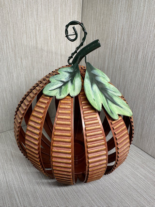 Metal Corrugated Pumpkin Candle Holder Fall Harvest Centerpiece 8.5"