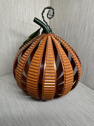 Metal Corrugated Pumpkin Candle Holder Fall Harvest Centerpiece 8.5"
