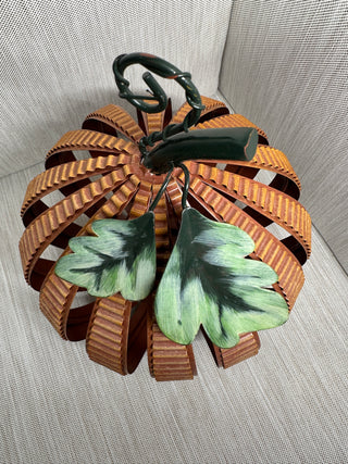 Metal Corrugated Pumpkin Candle Holder Fall Harvest Centerpiece 8.5"
