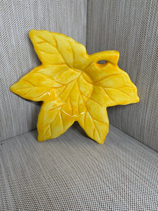 Dennis East Yellow Ceramic Maple Leaf Hanging Dish Decor 4.75"