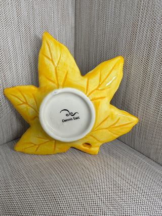 Dennis East Yellow Ceramic Maple Leaf Hanging Dish Decor 4.75"