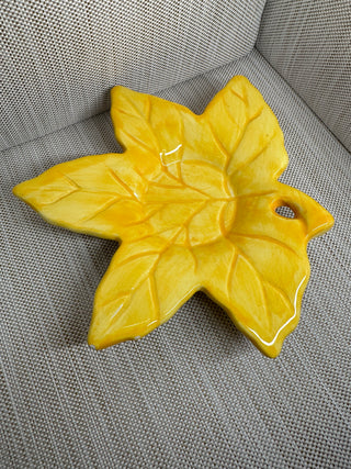 Dennis East Yellow Ceramic Maple Leaf Hanging Dish Decor 4.75"