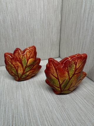 Ceramic Autumn Maple Leaf Salt and Pepper Shakers Set 3.5"