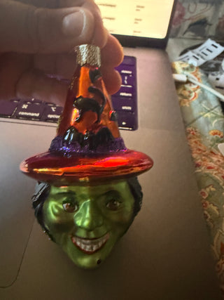 Vintage 2002 Witch Head Glass Halloween Old World Christmas