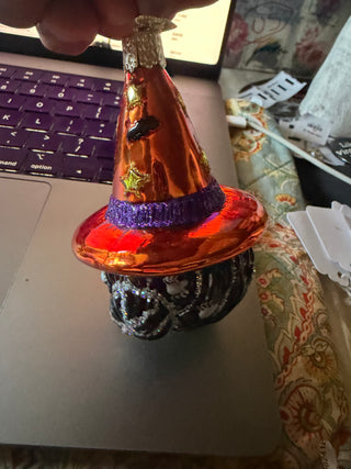 Vintage 2002 Witch Head Glass Halloween Old World Christmas