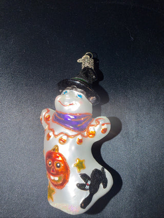 Vintage Old World Halloween Ornaments Pumpkin, Ghost , Witch, designs on the Ghost ornament