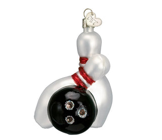 Old World Christmas Bowling Ball & Pins Glass 3.75" X 3.5" White and Black VV