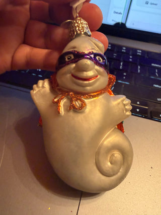 Old World Christmas 4" Glass Ornament Halloween Ghost w/Mask & Cape  2003 VV