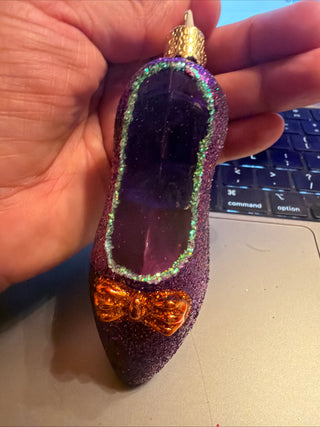 Old World Christmas Glass Blown Glitter Purple Slipper Shoe 4" ORNAMENT VV