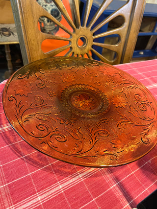 Indiana Glass Tiara Amber Footed Sandwich or Cake Platter