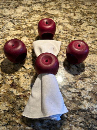 Vintage Wood Apple Napkin Rings, Set of 4