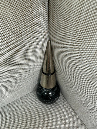 Black Marble Sphere Wine Bottle Stopper with Heavy Metal Cone Seal, 4.5"