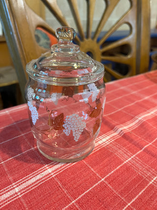 VTG Apothecary Jar w/Lid Gold Painted Grape Design