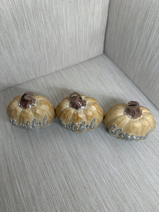 Rustic Resin Mini Pumpkins Table Decor Set - Thankful Grateful Blessed, 3-Pc