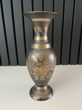 Vintage etched brass vase
